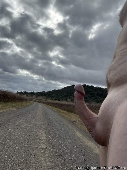 Fully nude on a country road (only wearing slippers on my feet)